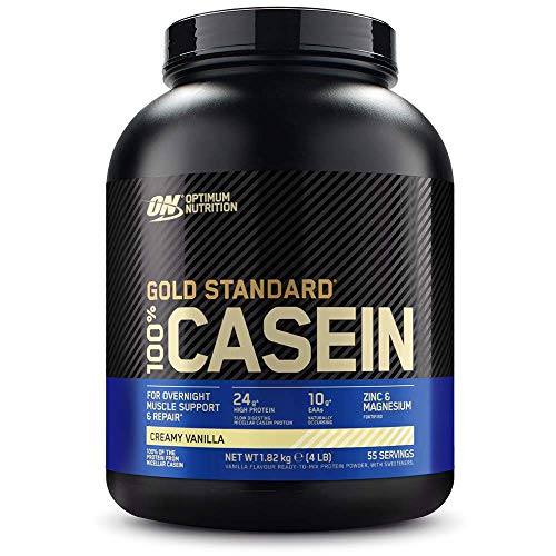 Optimum Nutrition Gold Standard Casein, Proteinas de Caseina en Polvo con BCAA Aminoacidos Esenciales, Zinc y Magnesio en Polvo, Vainilla, 55 Porciones, 1,82 kg, Embalaje Puede Variar