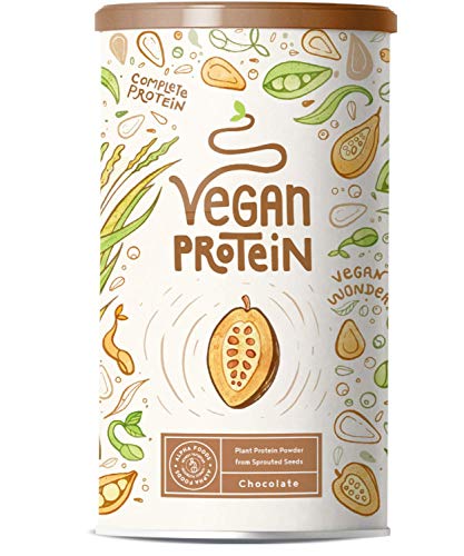 Proteina Vegana - CHOCOLATE - Proteína vegetal de soja, arroz, guisantes, amaranto, semillas de lino de girasol y de calabaza germinadas - 600 g en polvo con sabor a Chocolate natural