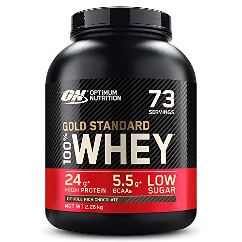 Optimum Nutrition Gold Standard 100% Whey Proteína en Polvo, Glutamina y Aminoácidos Naturales, BCAA, Double Rich Chocolate, 73 Porciones, 2.26kg, (Embalaje Puede Variar)