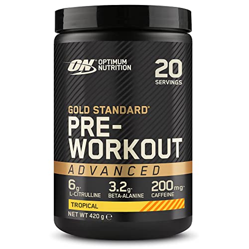 Optimum Nutrition Gold Standard Pre-workout Advanced con l-Citrulina, Beta-alanina y Cafeína, Tropical, granulo, 20 Porciones, 420 g